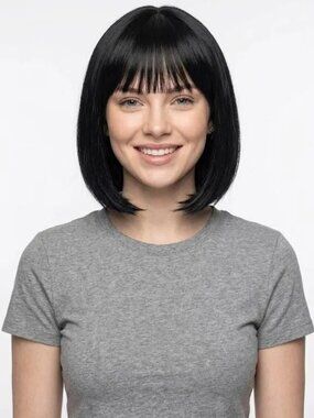 Short Black Bob Wig with Bangs | 14 Inch Straight Synthetic Hair Wig